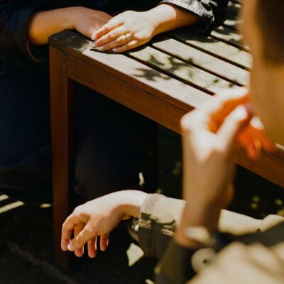 TLP-visitor-and-listening-volunteer-on-the-bench