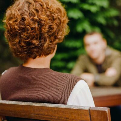 TLP-visitor-and-listening-volunteer-on-the-garden-bench